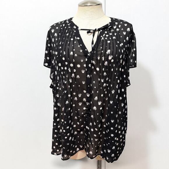 Torrid 4 (4X 26) Disney Black Chiffon Minnie Mouse Tie Neck Secretary Blouse Top - Picture 2 of 4